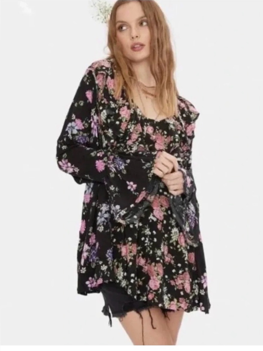 Free People Loretta Floral Print Tunic Shirt Women size large